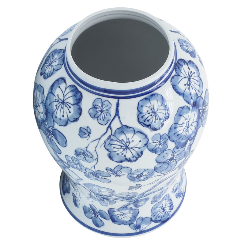 14 TEMPLE JAR W/ HIBISCUS, BLUE & WHITE