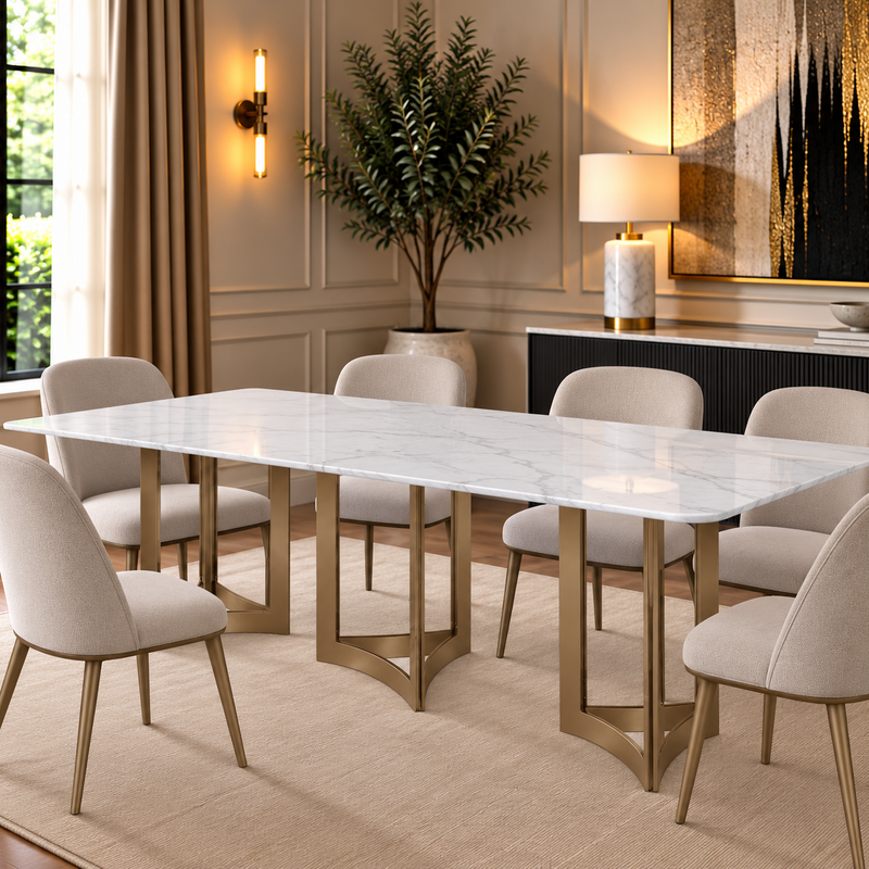 Alexa Dining Table Gold Base and 240 CM White Marble