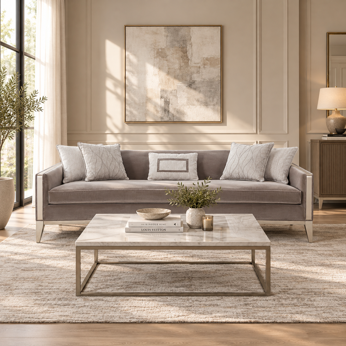 AlReem Mocha Velvet Sofa 279cm