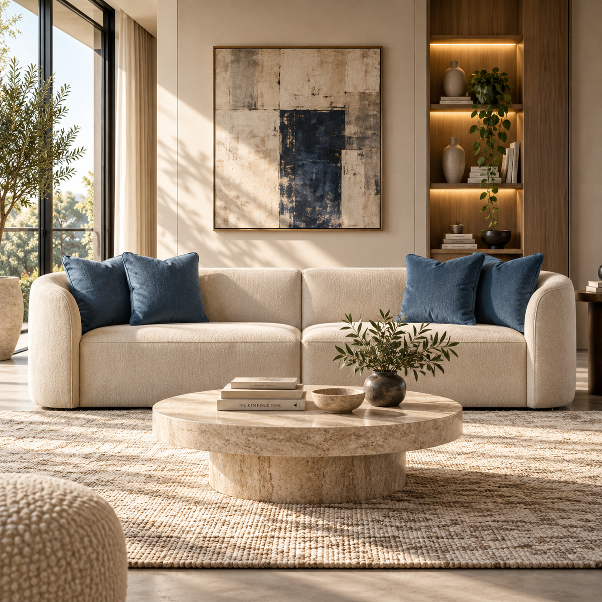 Dana Beige Mustard 4 Seater Sofa (287cm) - Navy