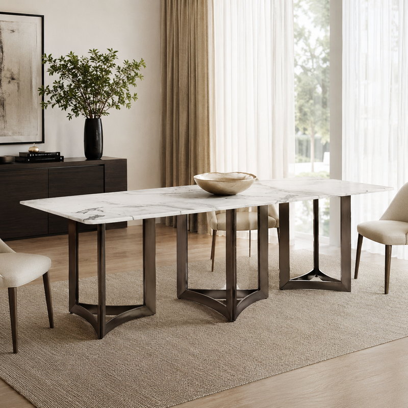 Alexa Dining Table Bronze Base and 395 CM White Marble