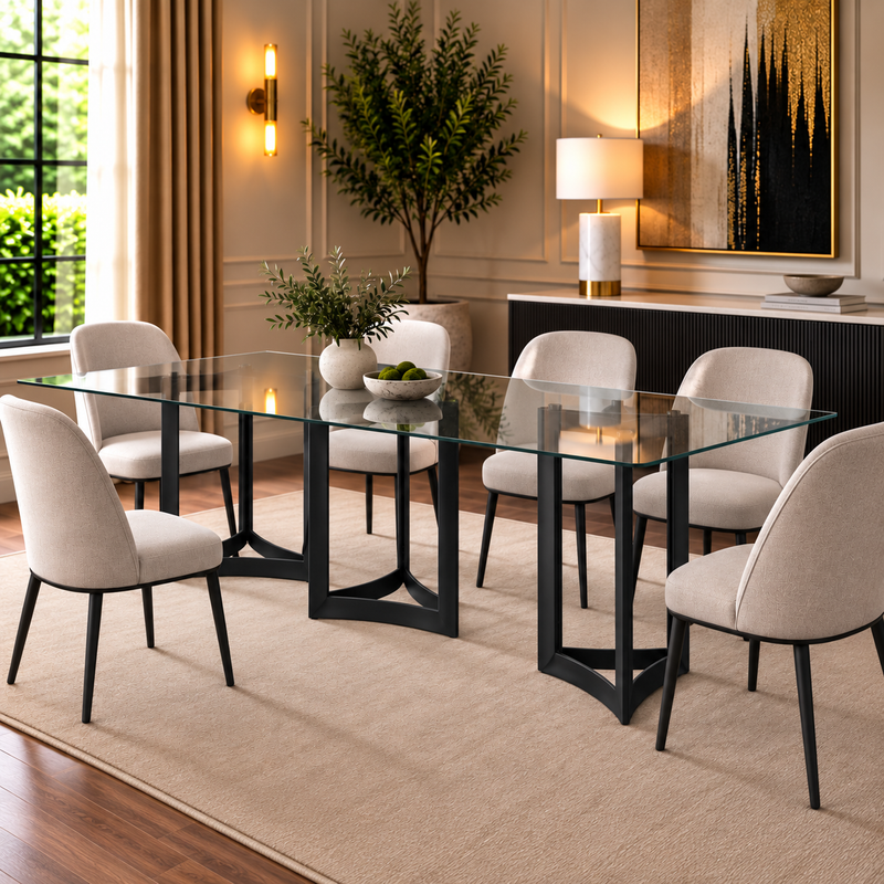 Alexa Dining Table Black Base and 395 CM Clear Glass