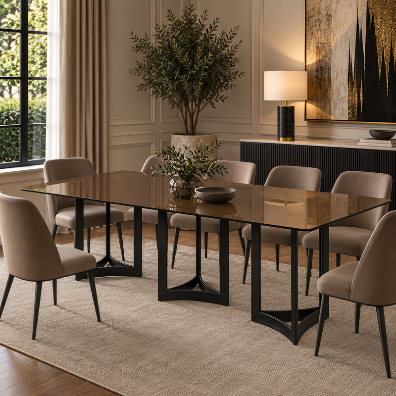 Alexa Dining Table Black Base and 350 CM Gold Glass