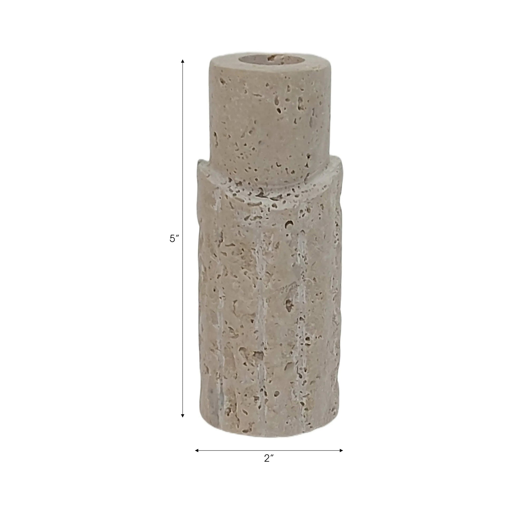 5X2" RAW EDGE TRAVERTINE TAPER HOLDER, TAN Candle Holders| Sagebrook Home
