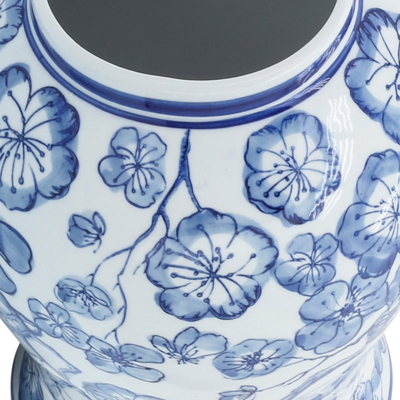 14 TEMPLE JAR W/ HIBISCUS, BLUE & WHITE