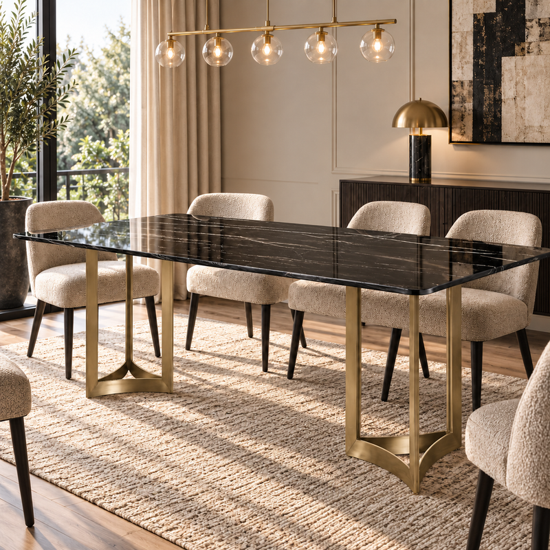Alexa Dining Table Gold Base and 200 CM Black Marble
