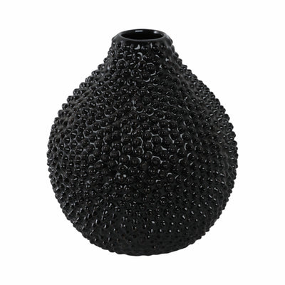 EC, GLOSS BLACK SPIKED CERAMIC VASE 8