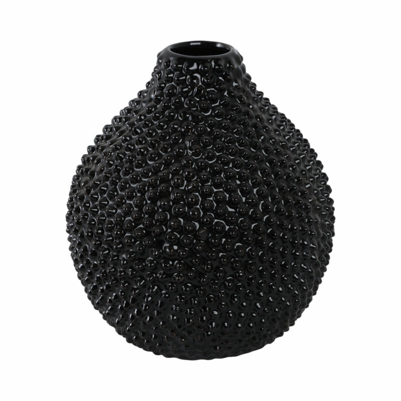 EC, GLOSS BLACK SPIKED CERAMIC VASE 8