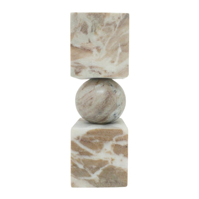 9x3" Chunky Marble Taper Holder, Tan Multi - Al Rugaib Furniture