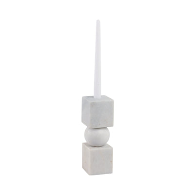 9x3" Chunky Marble Taper Holder, White - Al Rugaib Furniture
