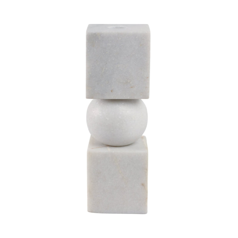 9x3" Chunky Marble Taper Holder, White - Al Rugaib Furniture