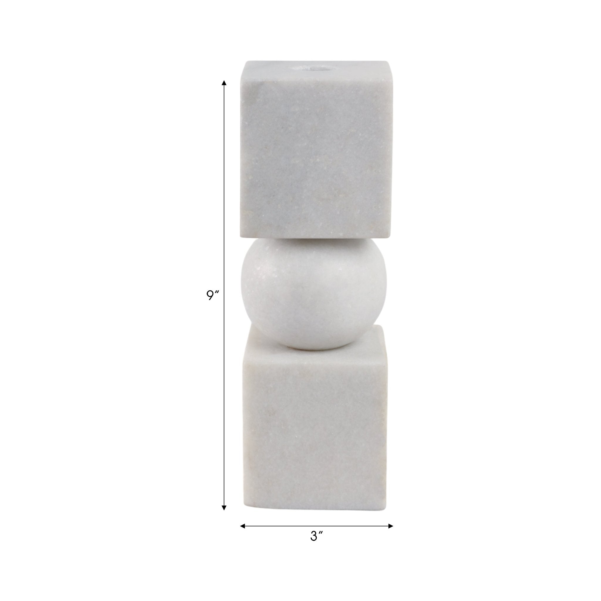9x3" Chunky Marble Taper Holder, White Candle Holders| Sagebrook Home