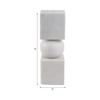9x3" Chunky Marble Taper Holder, White - Al Rugaib Furniture