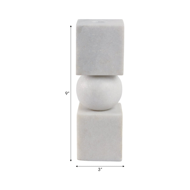 9x3" Chunky Marble Taper Holder, White - Al Rugaib Furniture