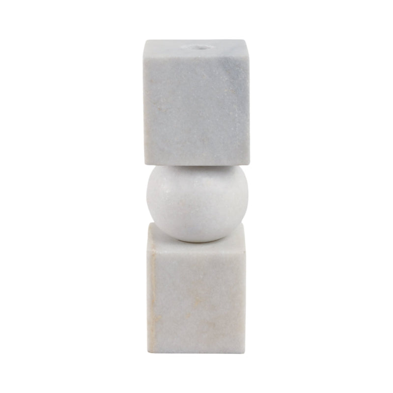 9x3" Chunky Marble Taper Holder, White - Al Rugaib Furniture