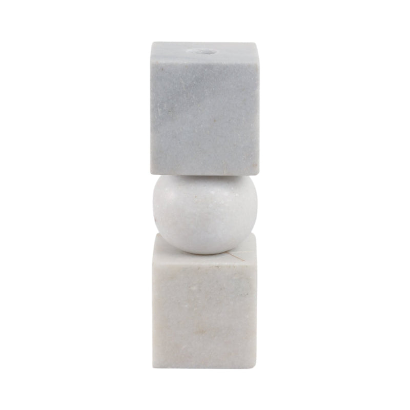 9x3" Chunky Marble Taper Holder, White - Al Rugaib Furniture