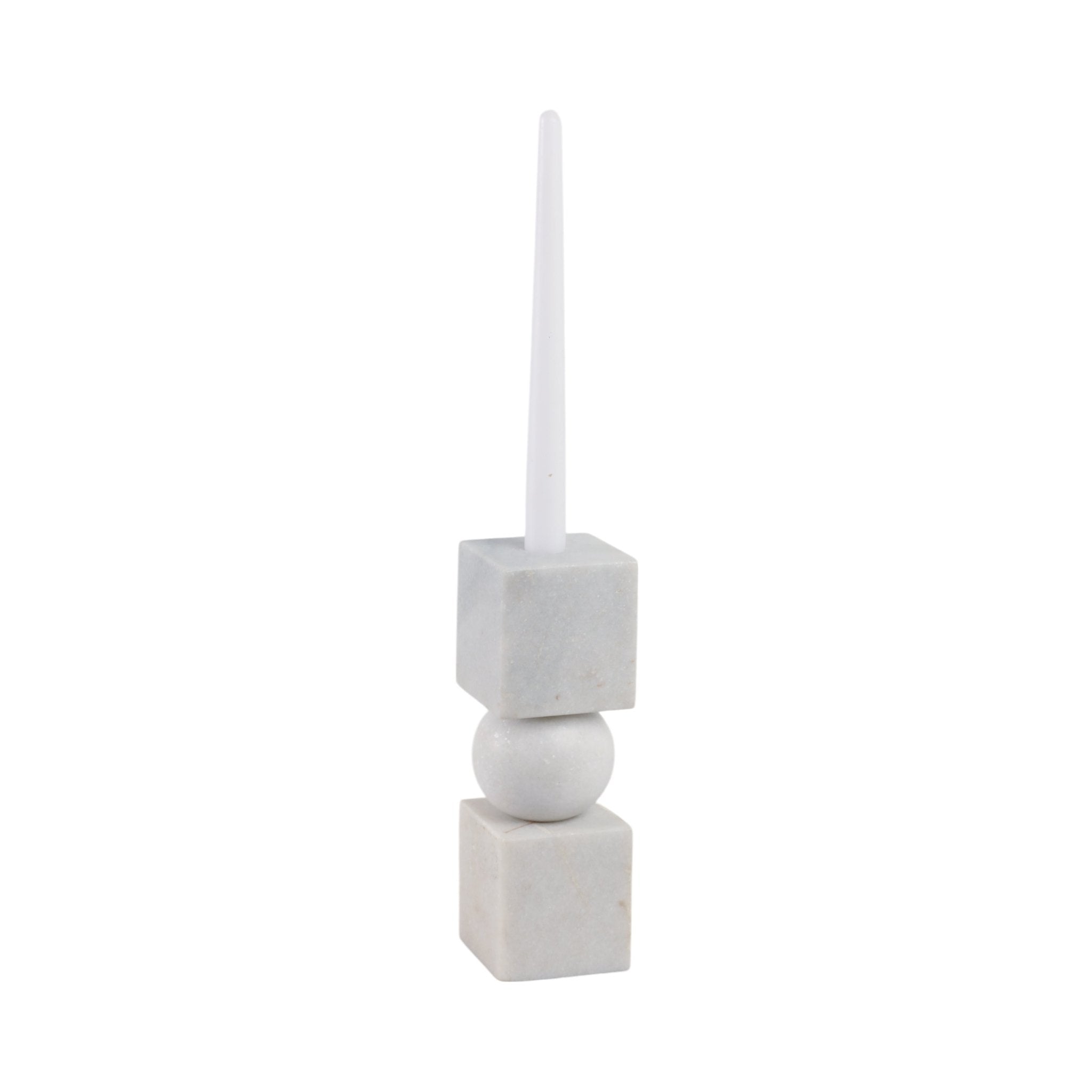 9x3" Chunky Marble Taper Holder, White Candle Holders| Sagebrook Home