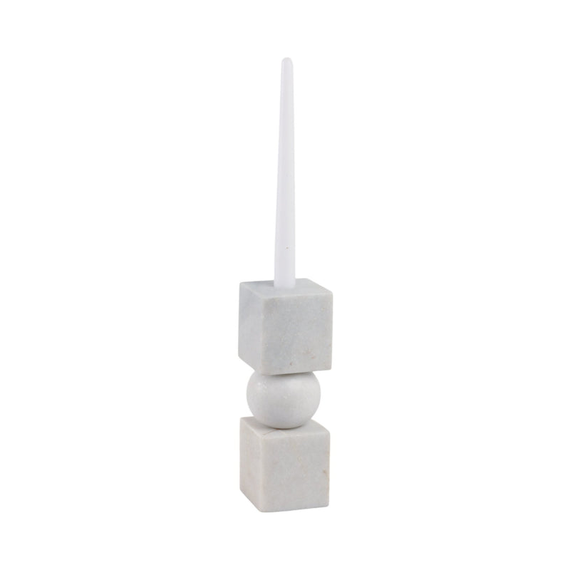 9x3" Chunky Marble Taper Holder, White - Al Rugaib Furniture