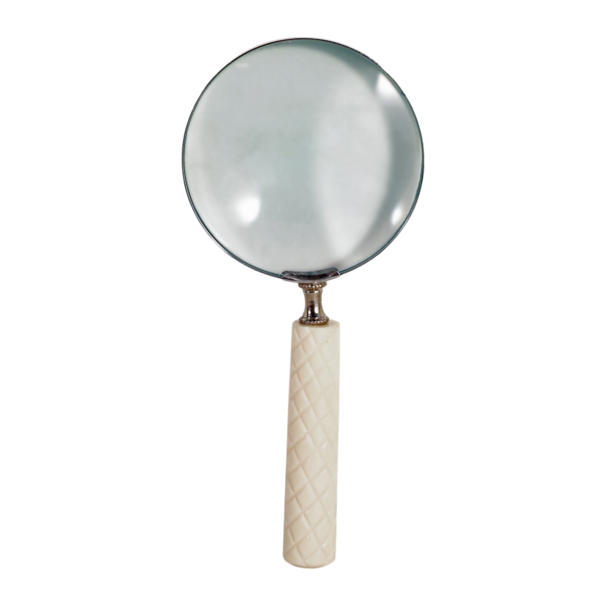 9x4" Diamond Carved Handle Magnifying Glass, Ivory Table Decors| Sagebrook Home