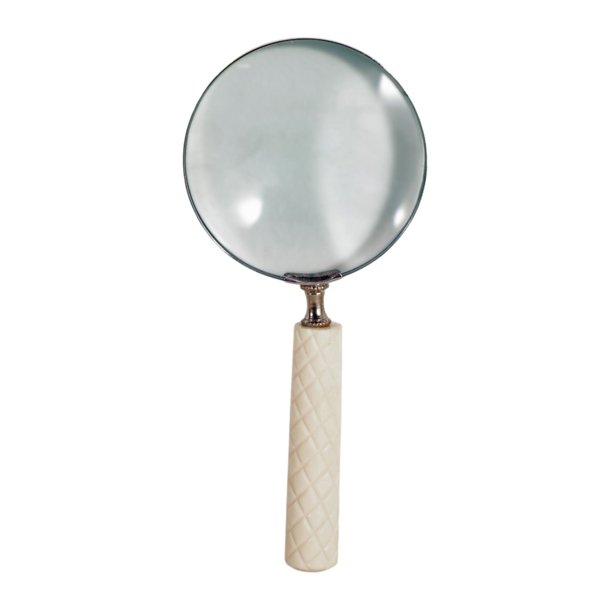9x4" Diamond Carved Handle Magnifying Glass, Ivory Table Decors| Sagebrook Home
