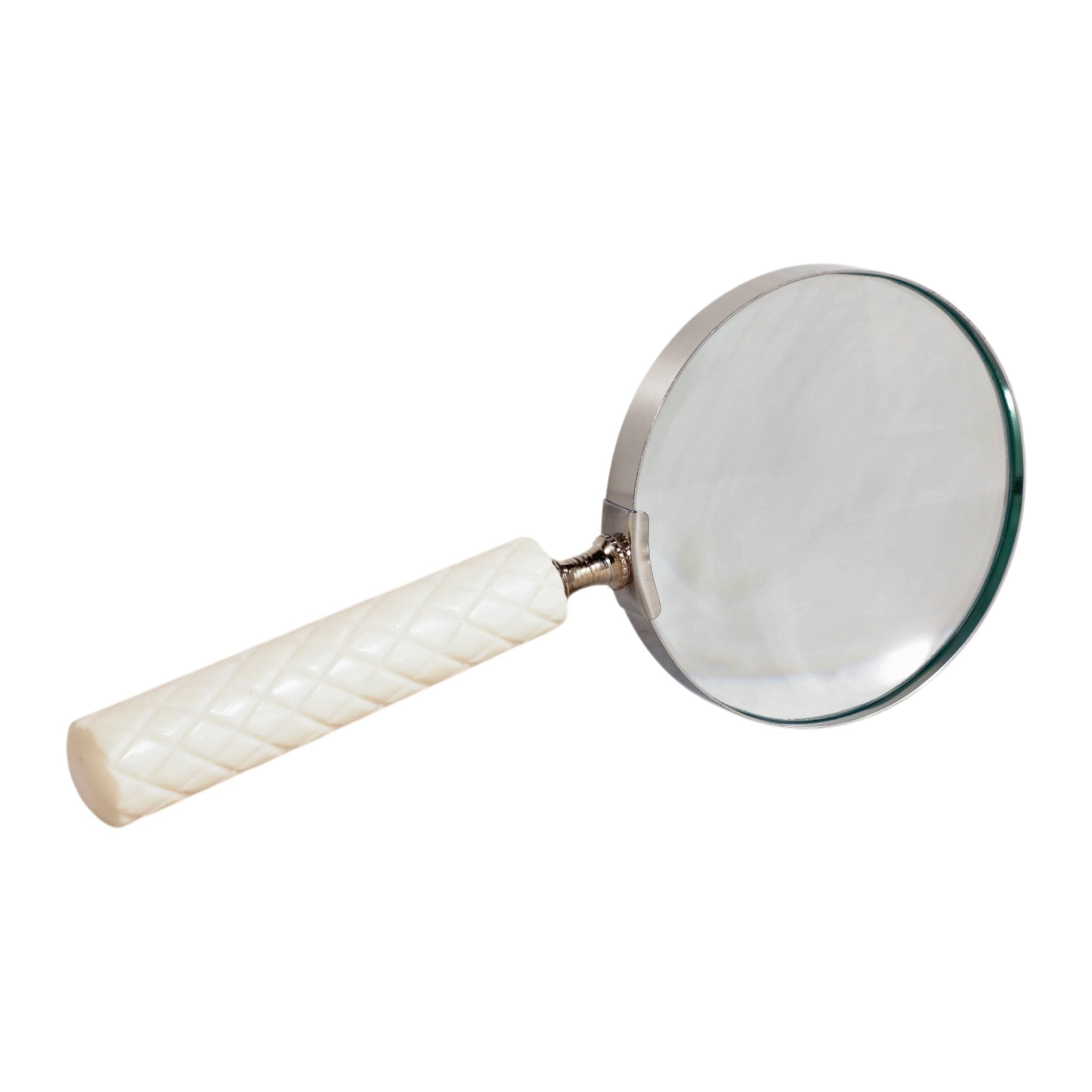 9x4" Diamond Carved Handle Magnifying Glass, Ivory Table Decors| Sagebrook Home