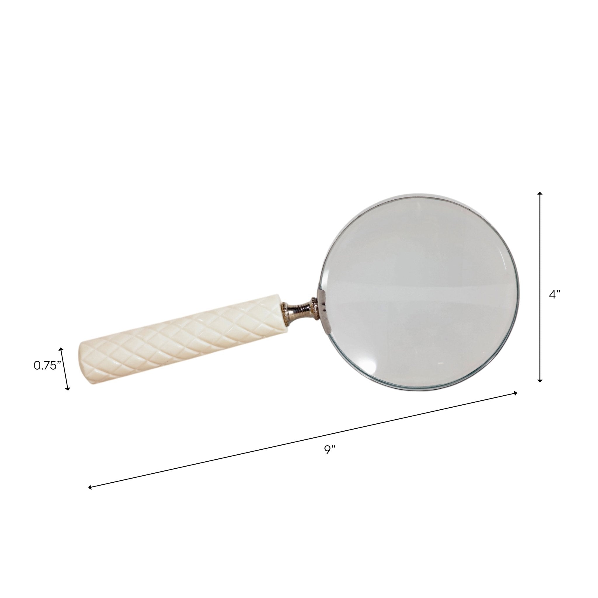 9x4" Diamond Carved Handle Magnifying Glass, Ivory Table Decors| Sagebrook Home