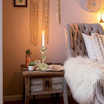 9x4" Flower Bloom Taper Holder, Champagne - Al Rugaib Furniture