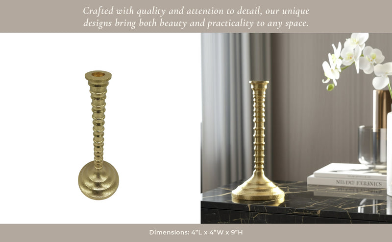 9x4" Ribbed Metal Taper Holder, Gold - Al Rugaib Furniture
