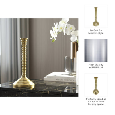 9x4" Ribbed Metal Taper Holder, Gold - Al Rugaib Furniture