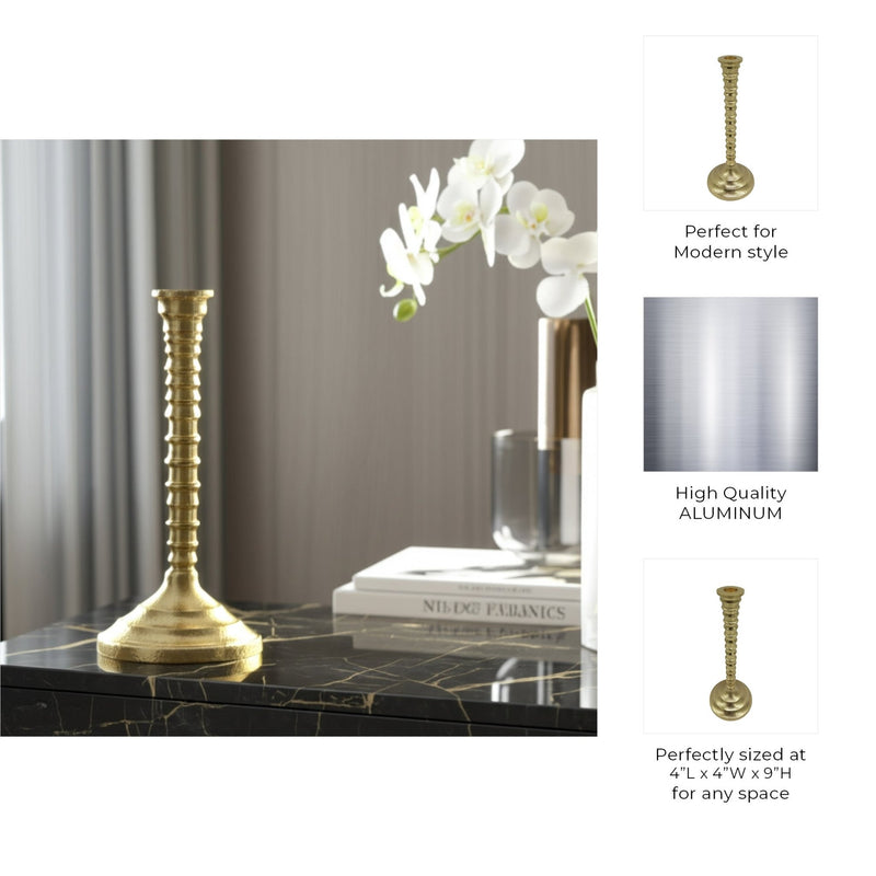 9x4" Ribbed Metal Taper Holder, Gold - Al Rugaib Furniture