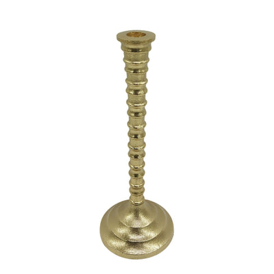 9x4" Ribbed Metal Taper Holder, Gold - Al Rugaib Furniture