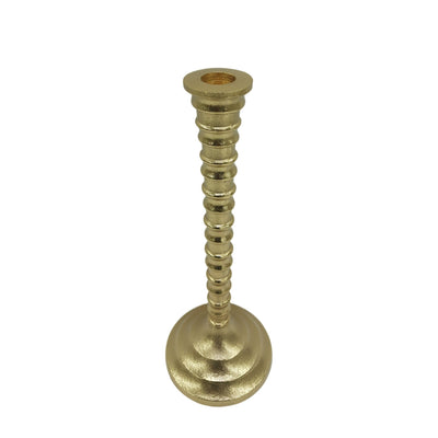 9x4" Ribbed Metal Taper Holder, Gold - Al Rugaib Furniture