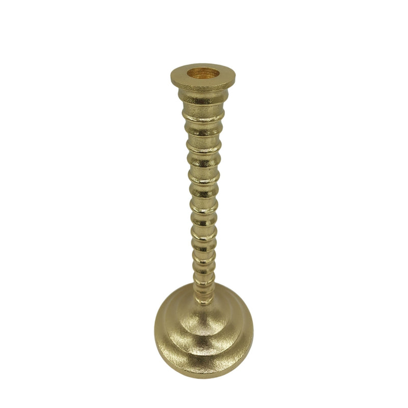 9x4" Ribbed Metal Taper Holder, Gold - Al Rugaib Furniture