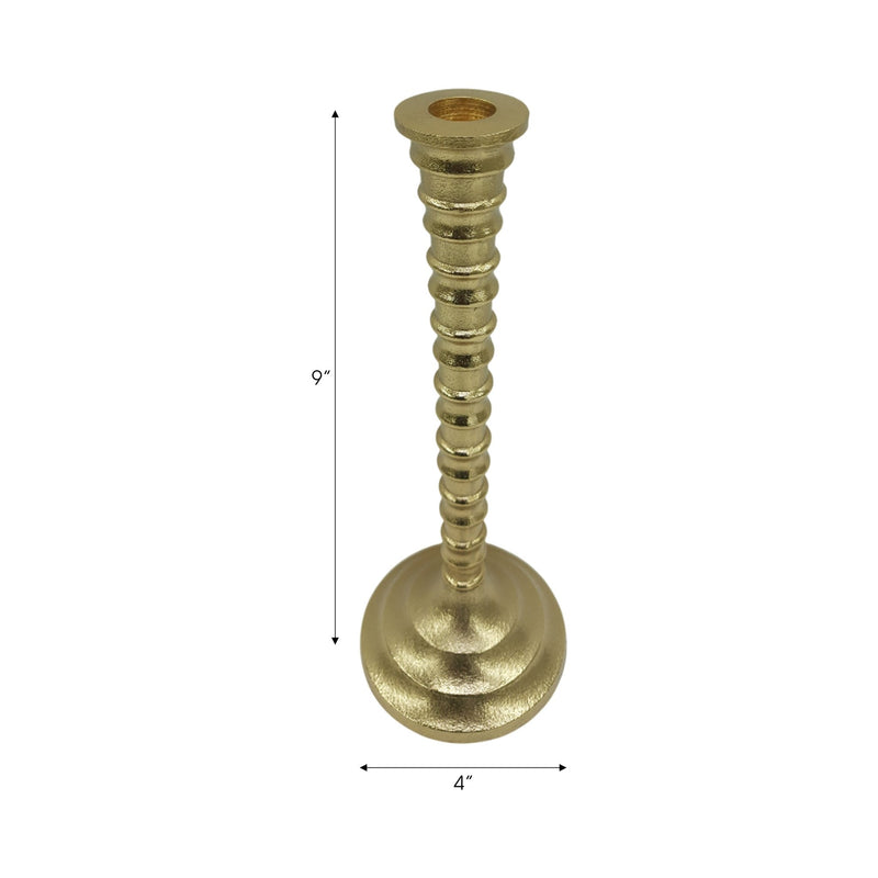 9x4" Ribbed Metal Taper Holder, Gold - Al Rugaib Furniture