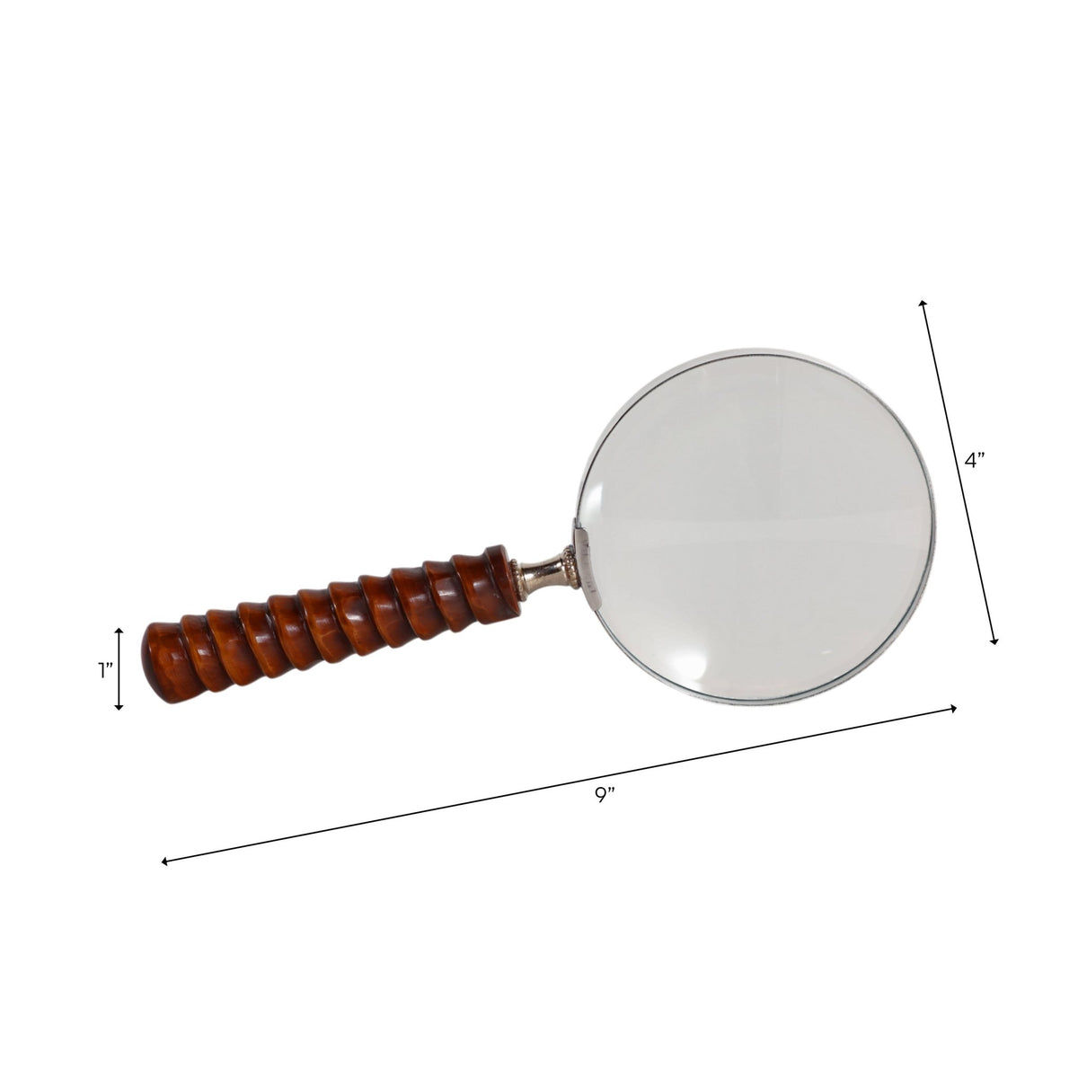 9x4" Ridged Handle Magnifying Glass, Brown Table Decors| Sagebrook Home