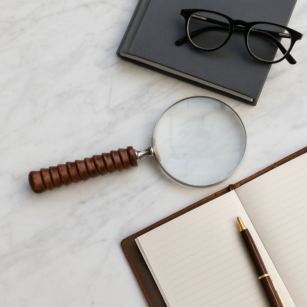 9x4" Ridged Handle Magnifying Glass, Brown Table Decors| Sagebrook Home