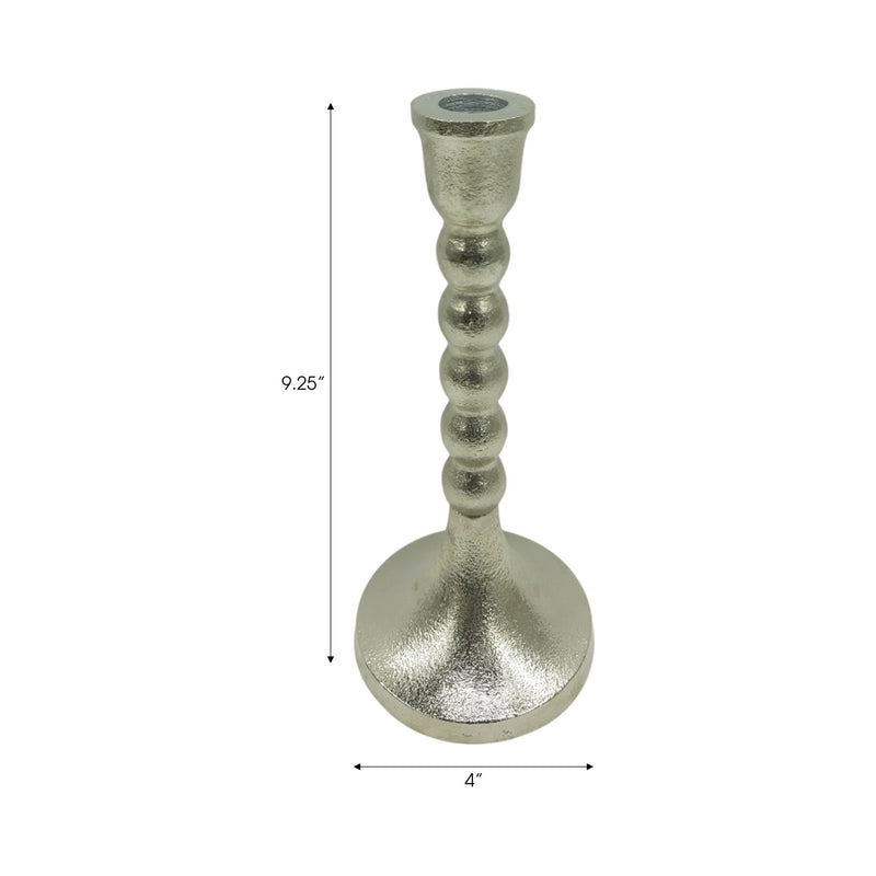 9x4" Stacked Ball Metal Taper Holder, Silver - Al Rugaib Furniture