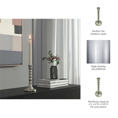 9x4" Stacked Ball Metal Taper Holder, Silver - Al Rugaib Furniture