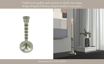 9x4" Stacked Ball Metal Taper Holder, Silver - Al Rugaib Furniture