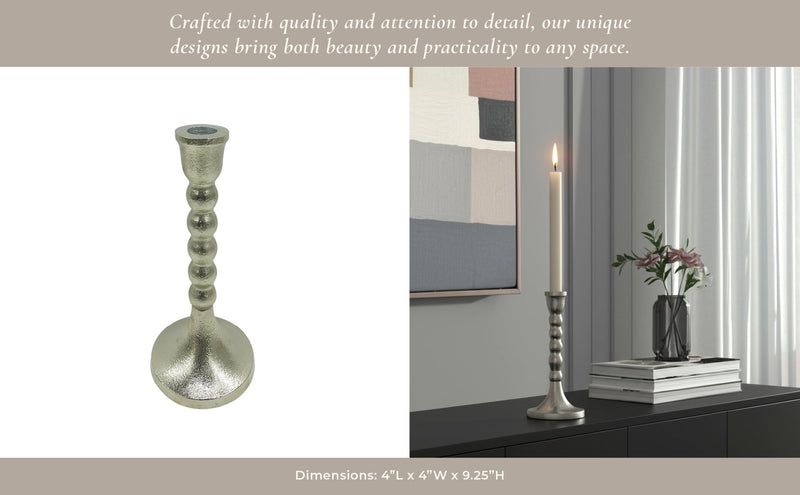 9x4" Stacked Ball Metal Taper Holder, Silver - Al Rugaib Furniture