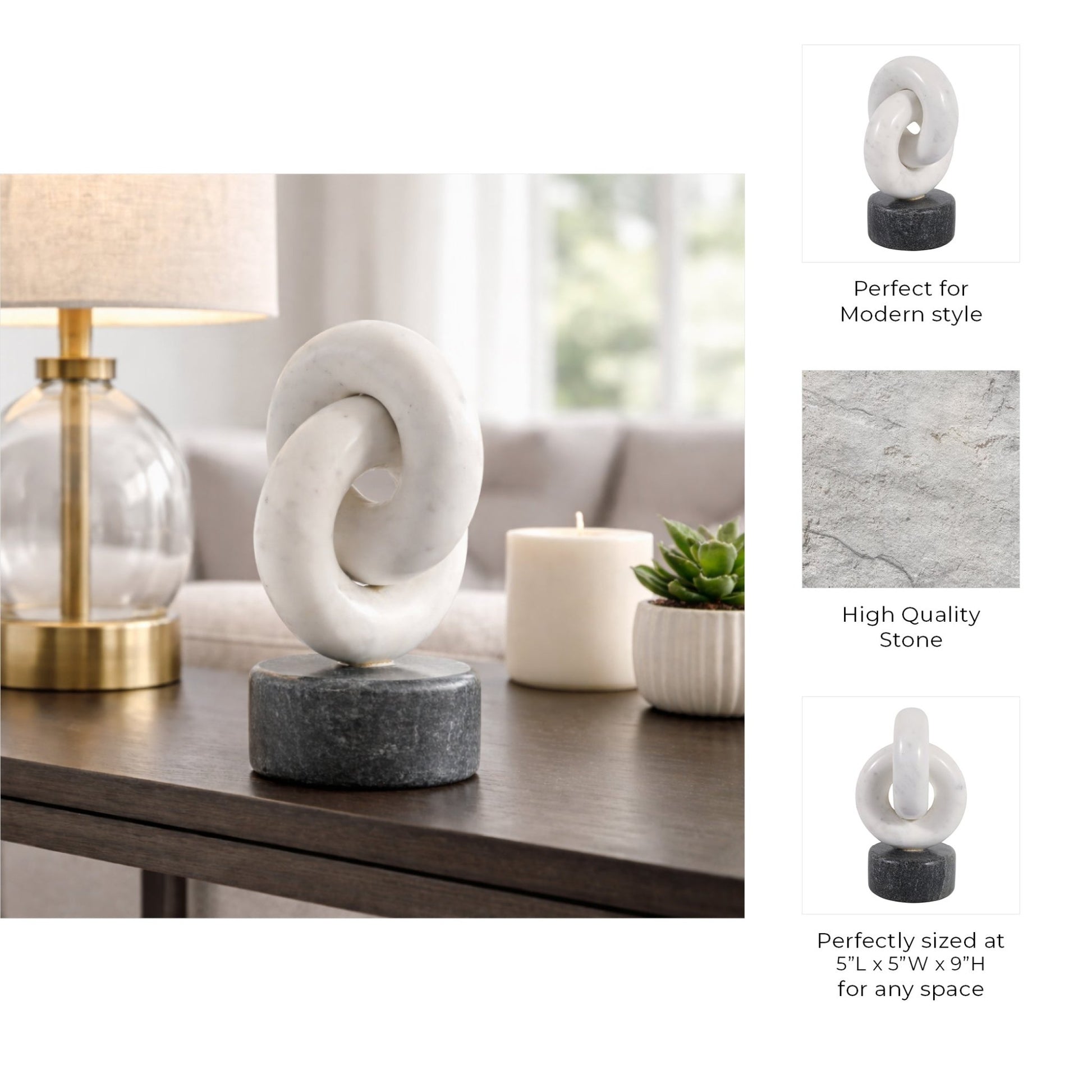 9x5" Marble Link Sculpture, White/gray Table Decors| Sagebrook Home