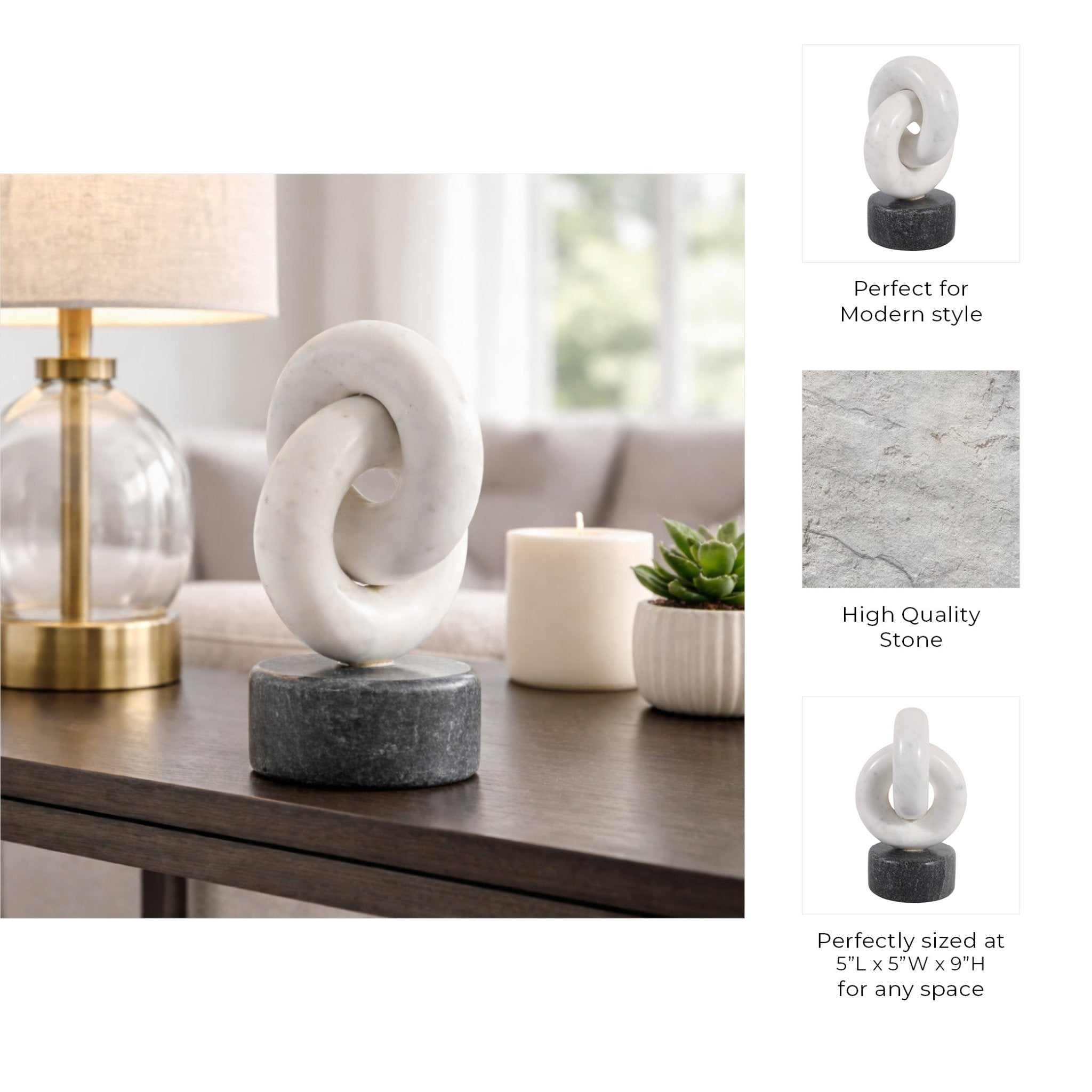 9x5" Marble Link Sculpture, White/gray Table Decors| Sagebrook Home