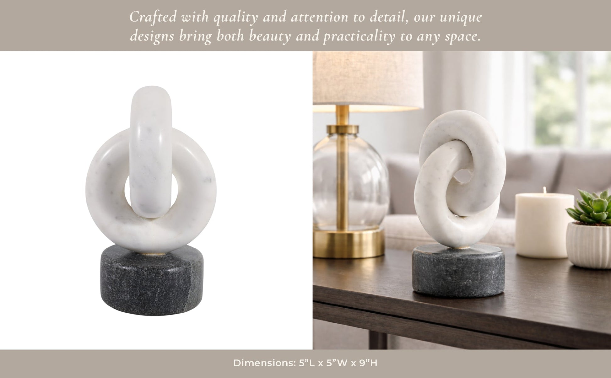 9x5" Marble Link Sculpture, White/gray Table Decors| Sagebrook Home