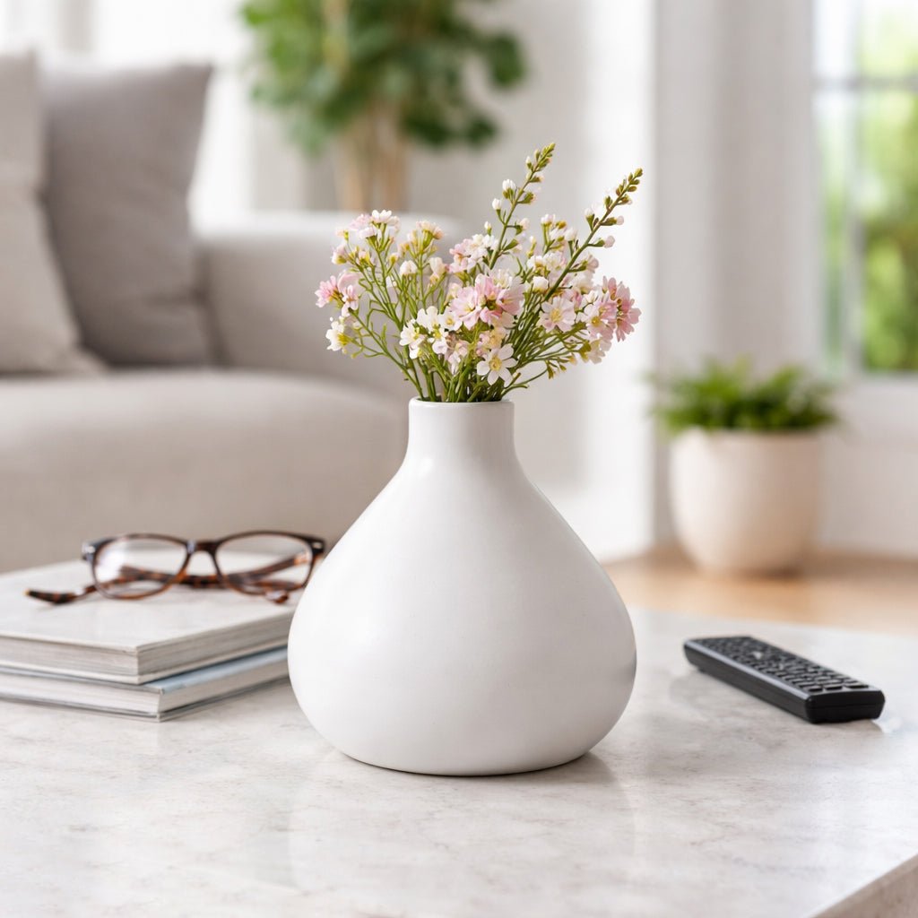9x8" Rounded Terracotta Vase, White Vases and Jars| Sagebrook Home