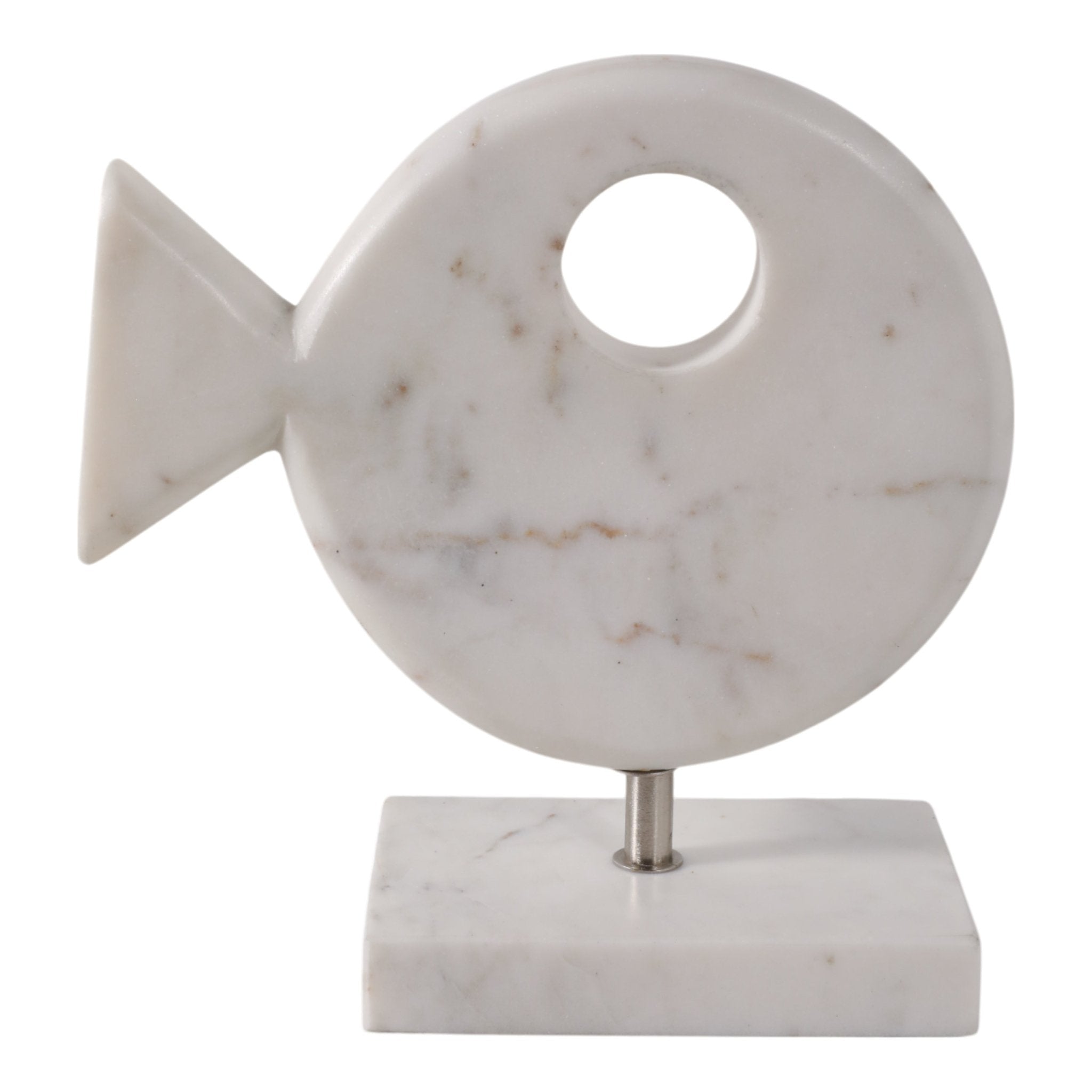 9x9" Marble Fish On Stand, White Table Decors| Sagebrook Home