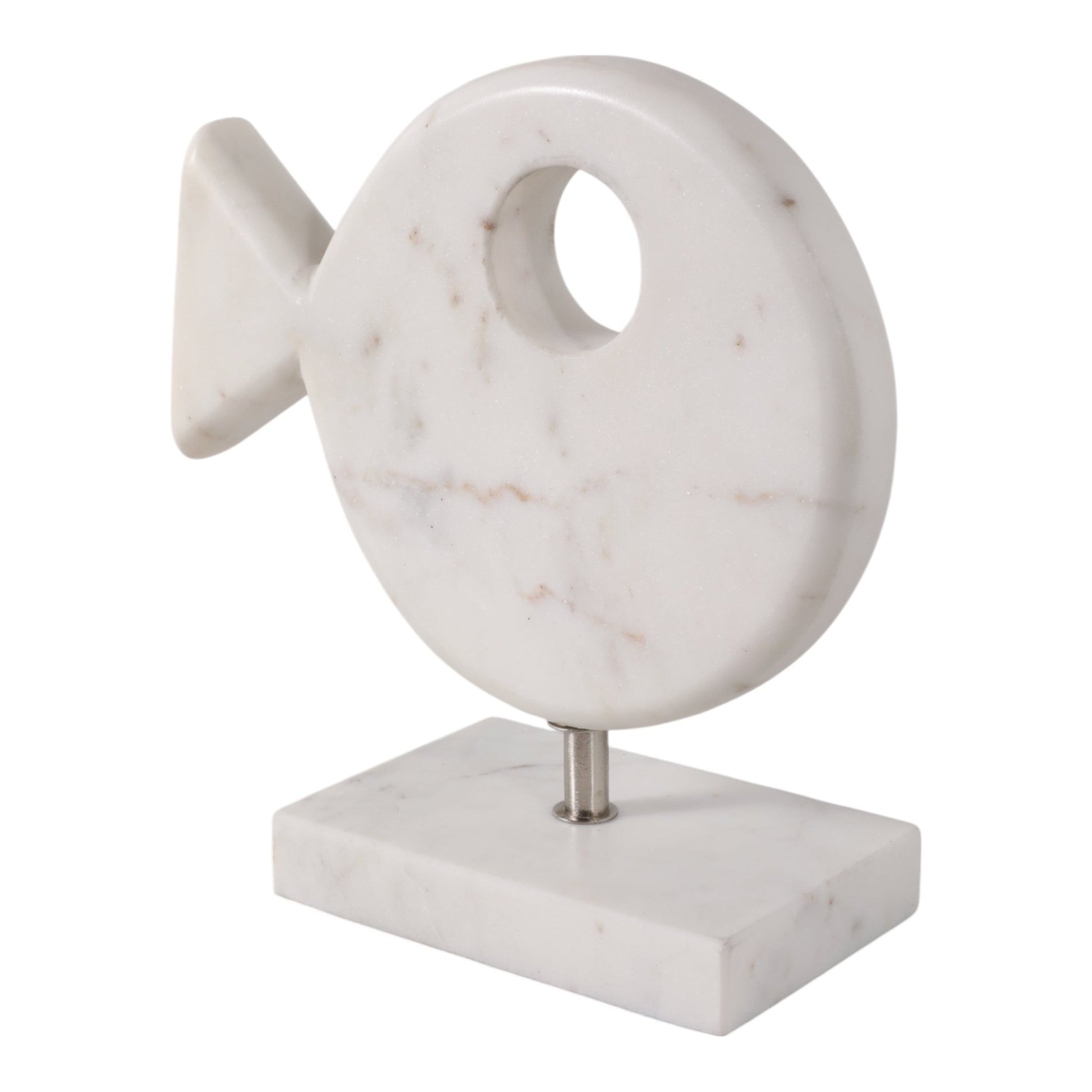 9x9" Marble Fish On Stand, White Table Decors| Sagebrook Home