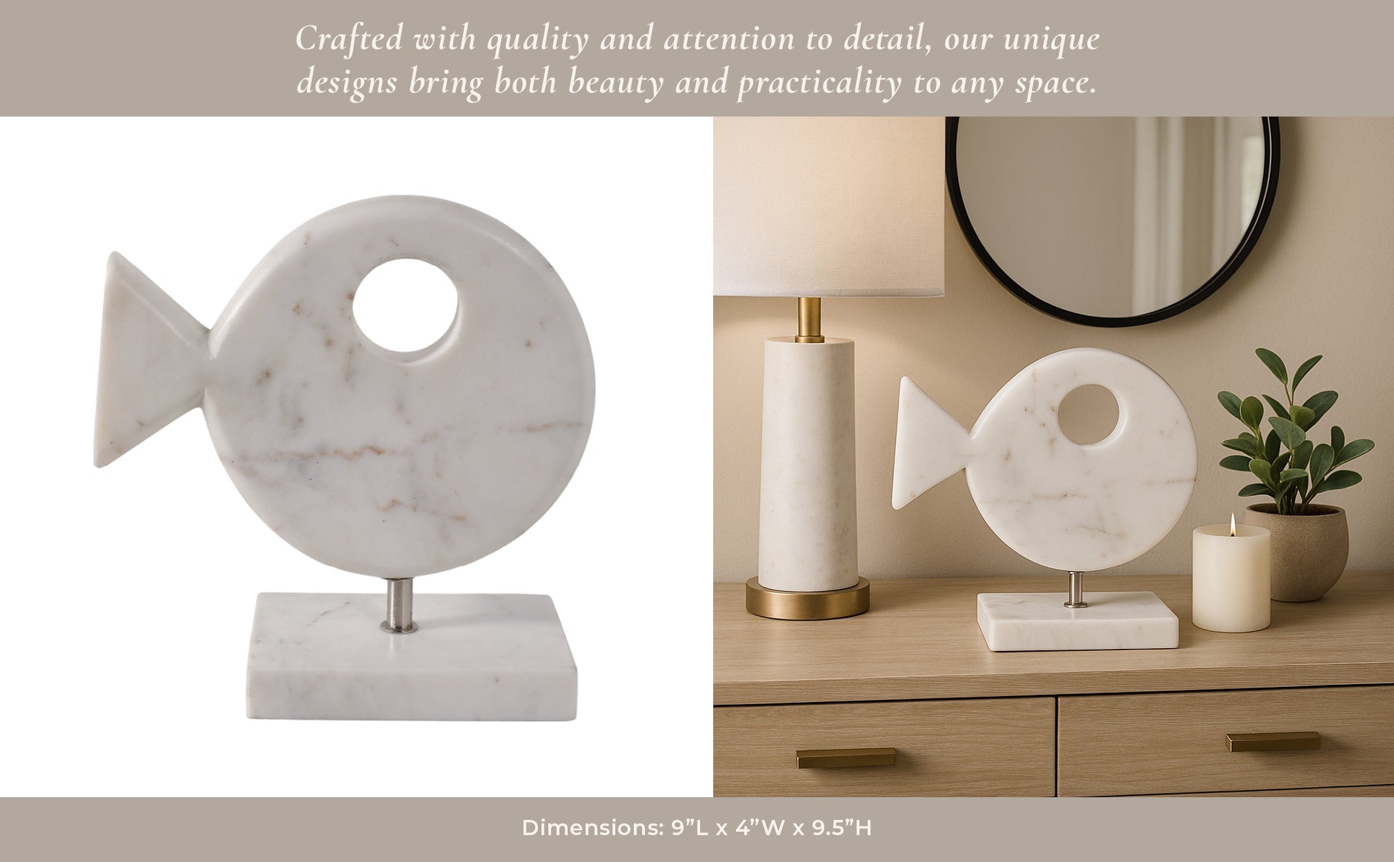 9x9" Marble Fish On Stand, White Table Decors| Sagebrook Home