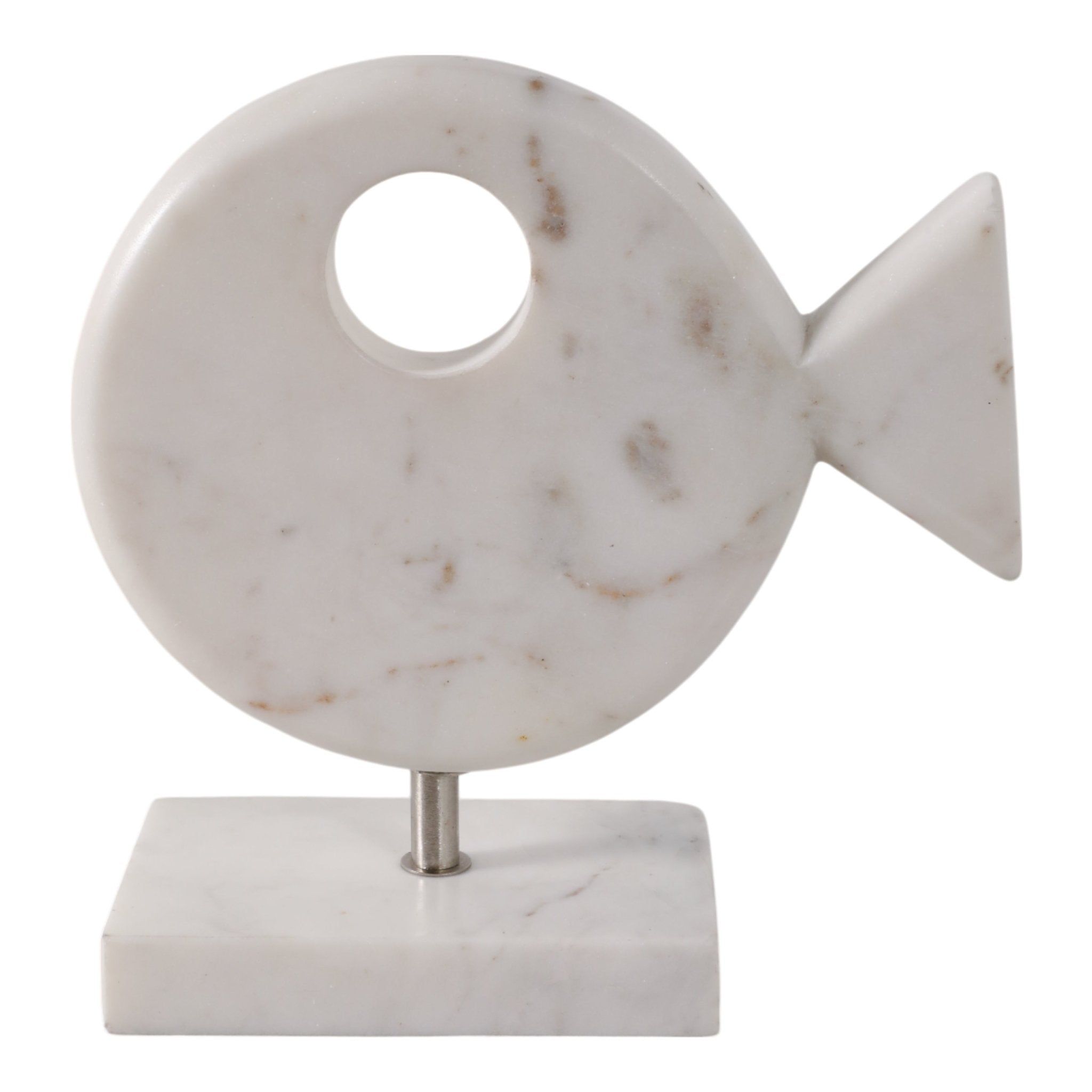 9x9" Marble Fish On Stand, White Table Decors| Sagebrook Home