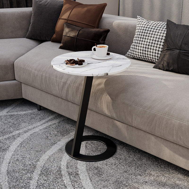 Alhome Marble Side Table - 35x55 cm - White and Black - AL-268-a