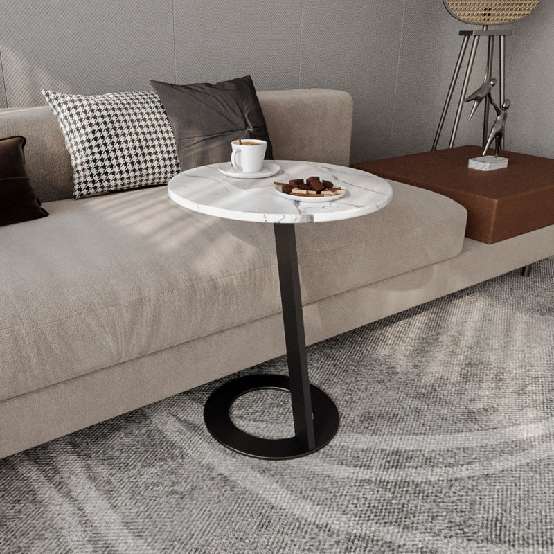 Alhome Marble Side Table - 35x55 cm - White and Black - AL-268-a